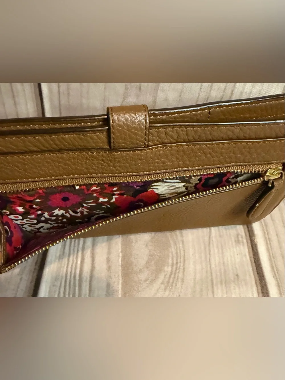 Vera Bradley Slim Travel Organizer Wallet Brown Pebbled Leather